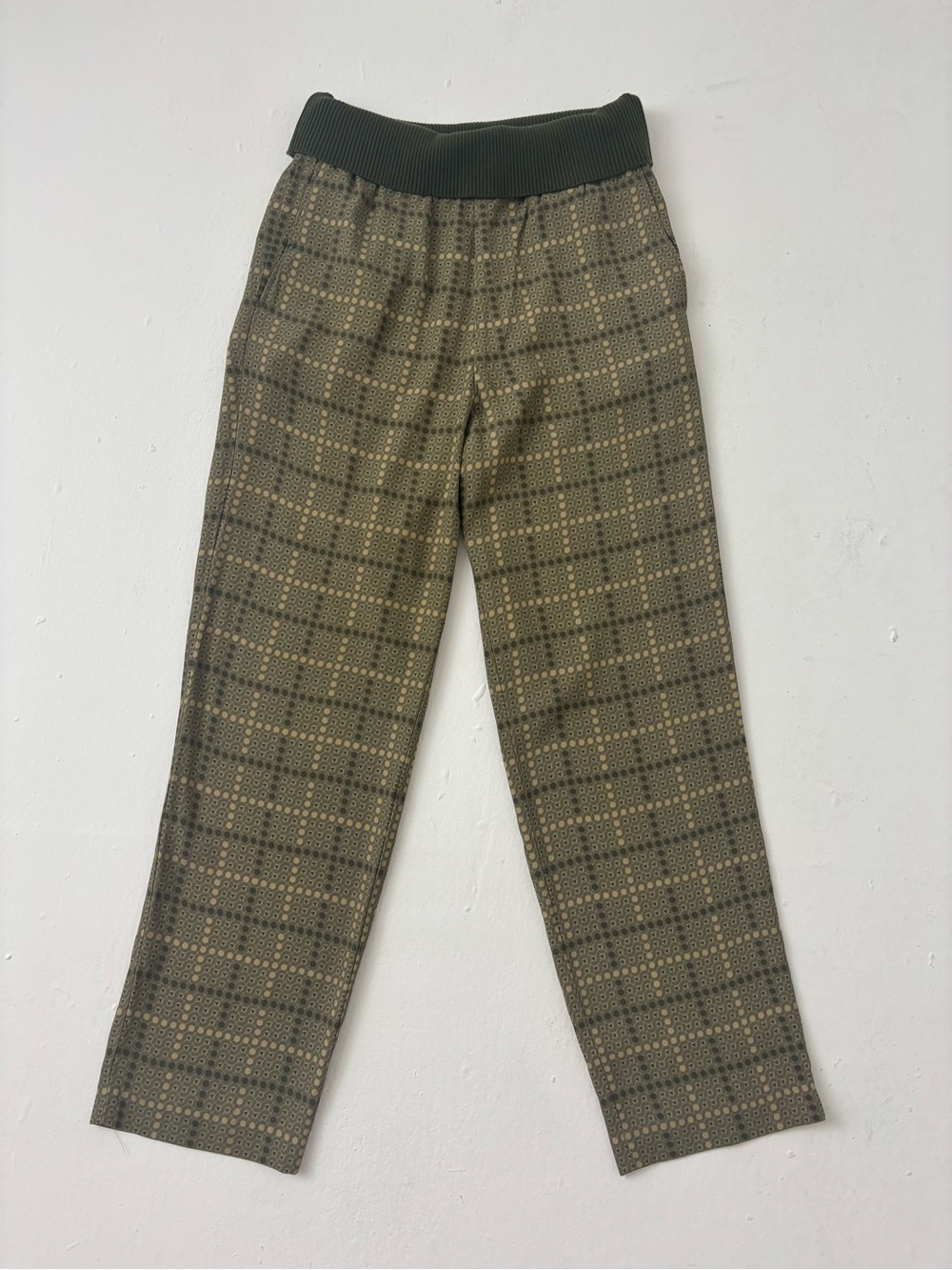 Dries Van Noten Olive Plaid Elastic-Waist viscose lounge pants